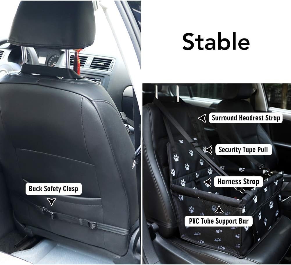 Petbobi Pet Reinforce Car Booster Seat for Dog Cat Portable and Breathable Bag with Seat Belt Dog Carrier Safety Stable for Travel Look Out, with Clip on Leash with PVC Tube (Foot) : Pet Supplies