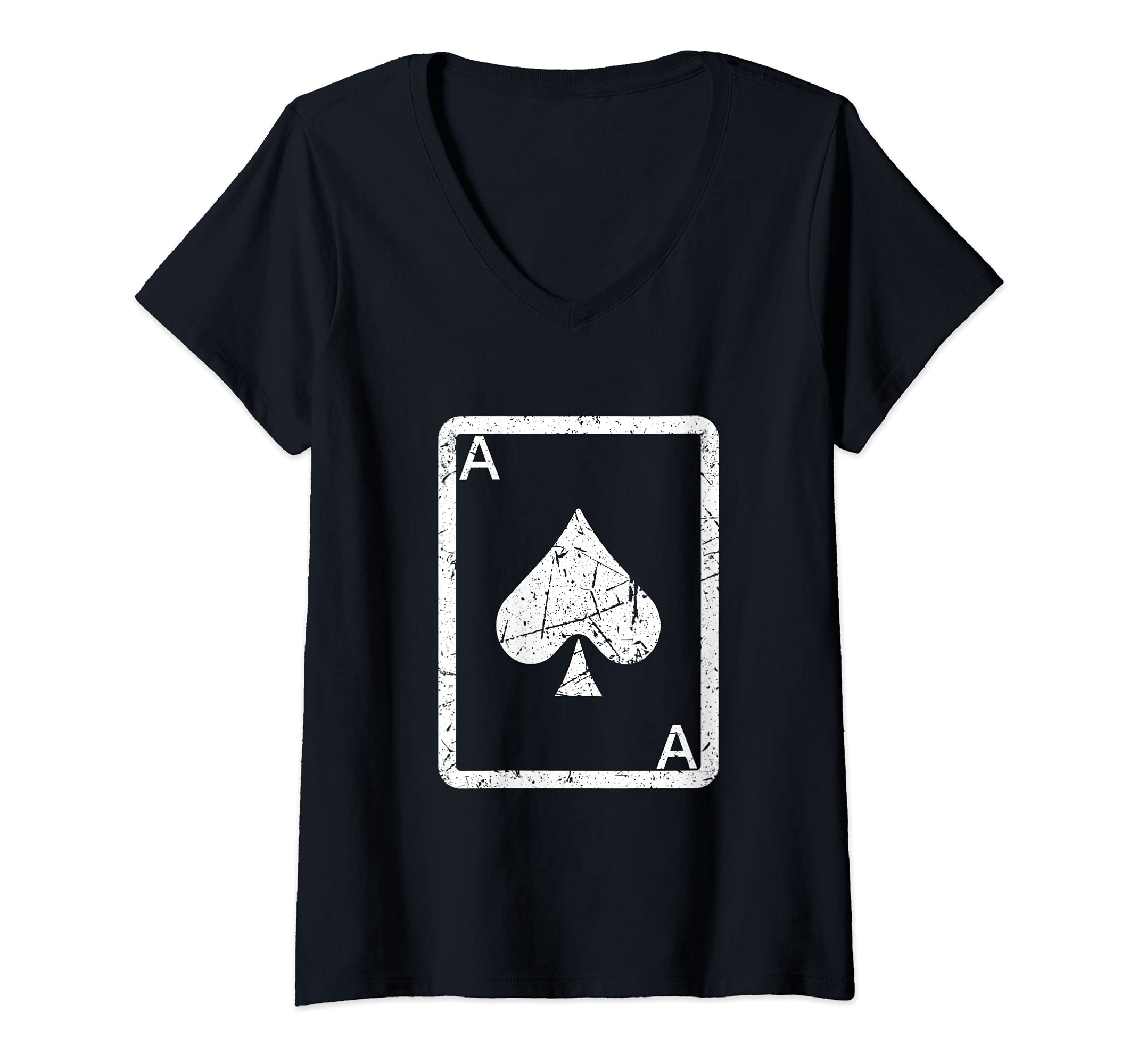 Womens Funny Poker Player Gifts Ace Spade Card Loves Gambling V-Neck T-Shirt