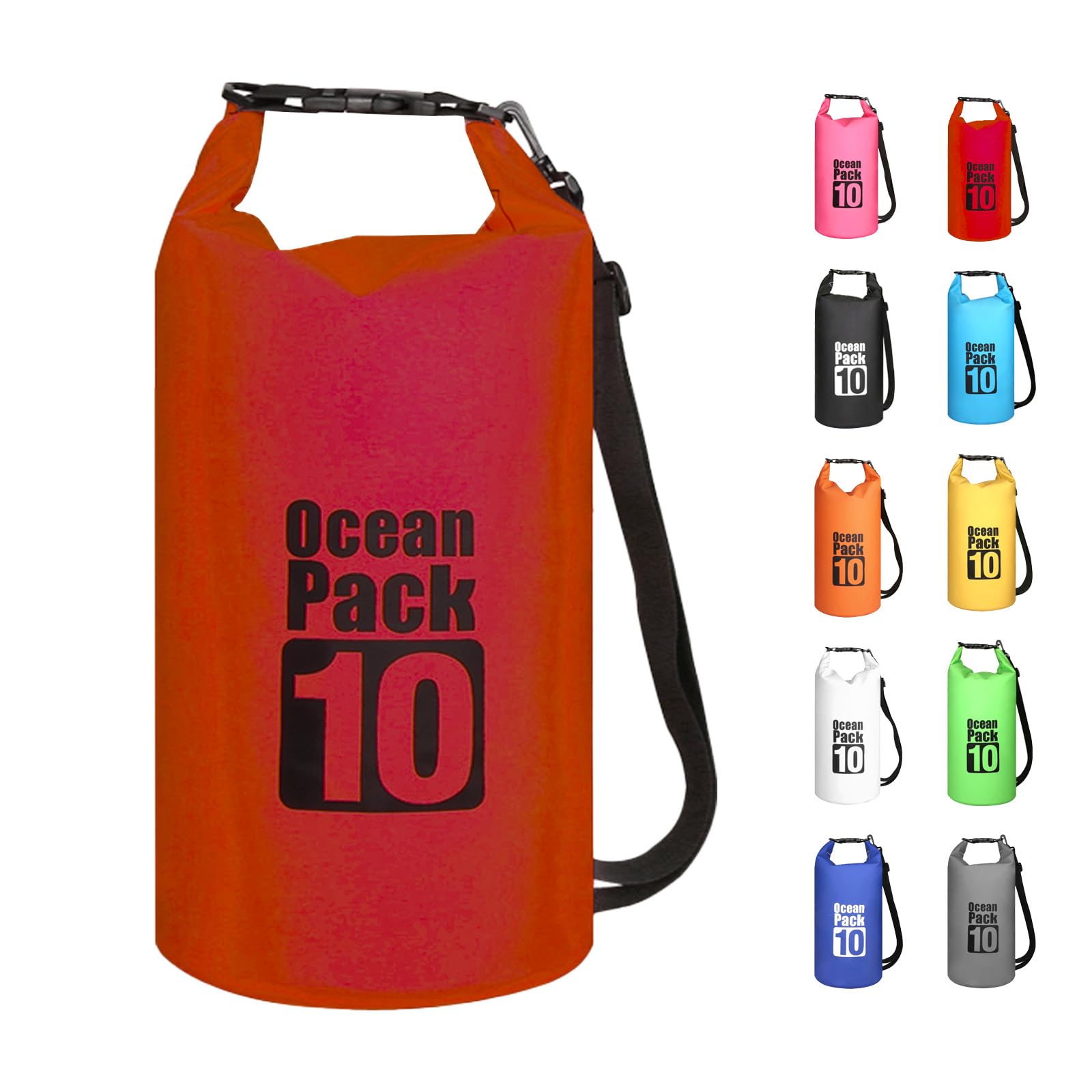 MORAINJAY 10L Red Dry Bag,Waterproof Bag with Single Adjustable Shoulder Strap,Middle Capacity Dry Sack 2L 5L 10L 15L 20L 30L for Outdoor Camping,Rafting,Swimming,Boating,Surfing