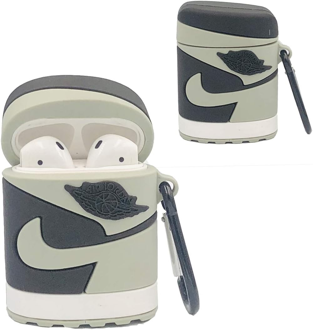 3D Sneaker Case for Airpods 1st/2nd, 3D Cartoon AJ Sneaker Silicone Airpod Funny Cover, Fun Cool Keychain Design Skin,Fashion Cases for Girls Kids Teens Boys Airpods (3D Shoes Grey)