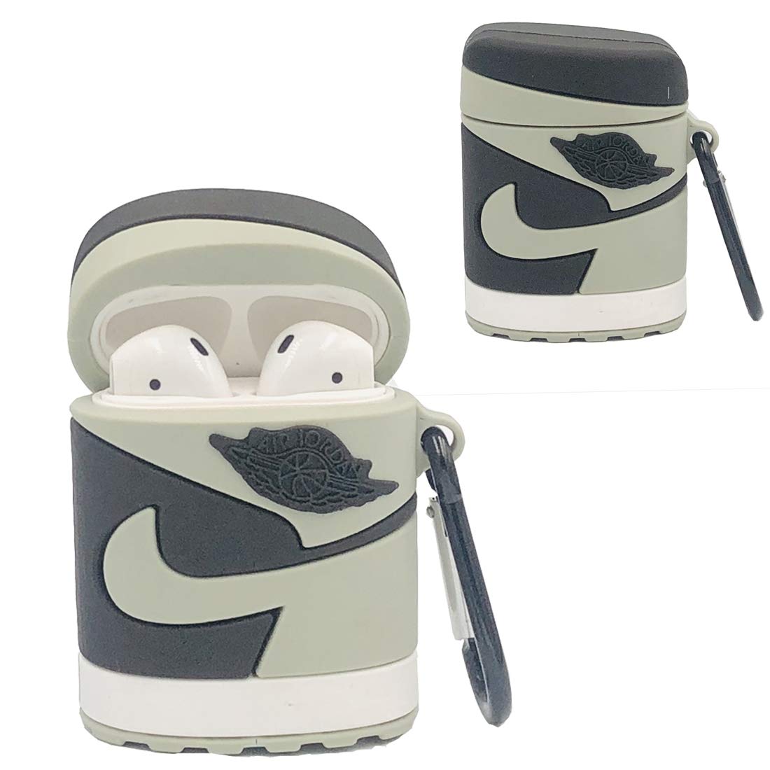 3D Sneaker Case for Airpods 1st/2nd, 3D Cartoon AJ Sneaker Silicone Airpod Funny Cover, Fun Cool Keychain Design Skin,Fashion Cases for Girls Kids Teens Boys Airpods (3D Shoes Grey)