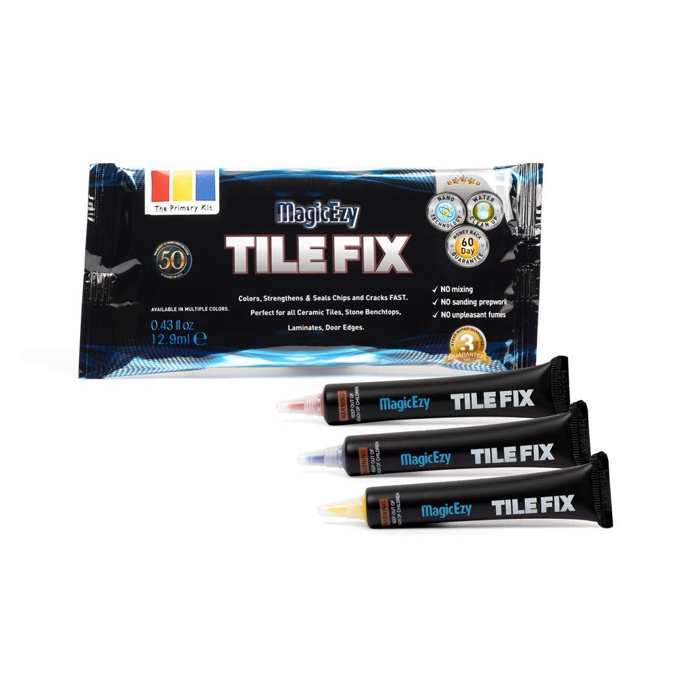 MagicEzy Tile Fix - (Primary Color Kit) - Professionally and Easily Touch-Up Cracks Less Than 1 mm on Your Floor and Wall Tiles, Porcelain and Ceramic Surfaces