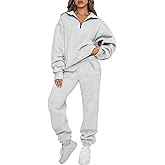 AUTOMET Women's Sweatsuits 2 Piece Outfits Lounge Sets Long Sleeve Half Zip Pullover and Baggy Sweatpants with Pockets