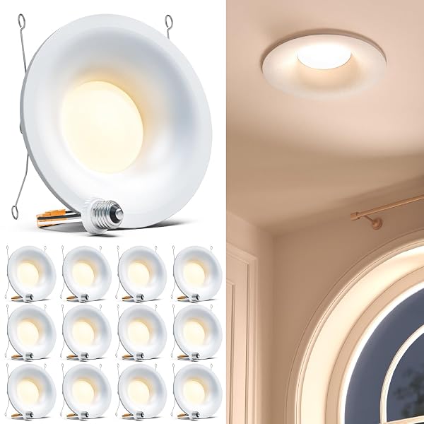 SUNCO 12 PACK RECESSED LIGHTING 6 INCH, LED CAN LIGHTS, CURVED CONE RETROFIT RECESSED LIGHTING, 1000 LM, SELECTABLE CCT 2700K/3000K/4000K/5000K/6000K, 10W (75W EQUIVALENT), DIMMABLE ETL.