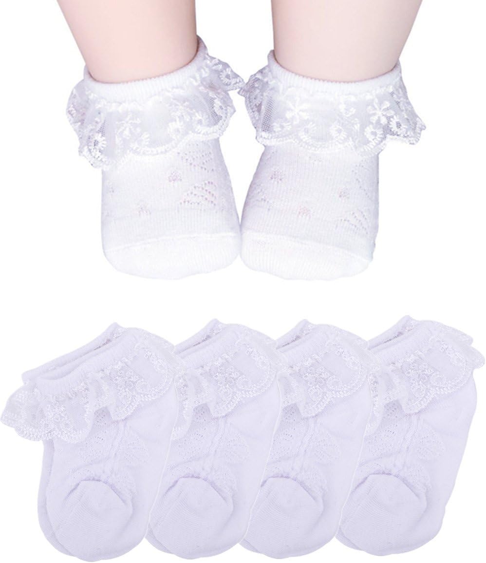 Baby Socks Girls, Frilly Lace Dress Socks for Toddler Newborn 6-12 Months Summer (Off-white, 6-12 Months)