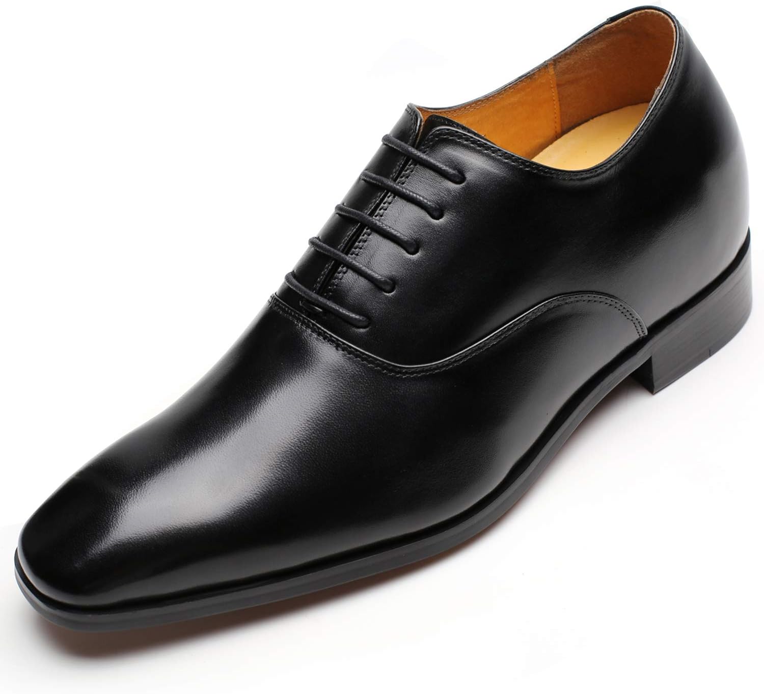 CHAMARIPAMen's Invisible Height Increasing Elevator Shoes-Brown Genuine Leather Tuxedo Dress Formal Oxford-2.76 Inches Taller K6532B