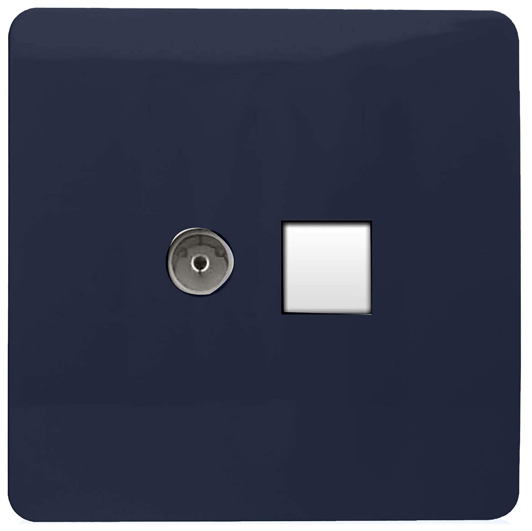 Trendi Modern Glossy Tactile TV Co-axial Socket+RJ45 Cat 5e&Cat 6 PC Ethernet Socket Navy