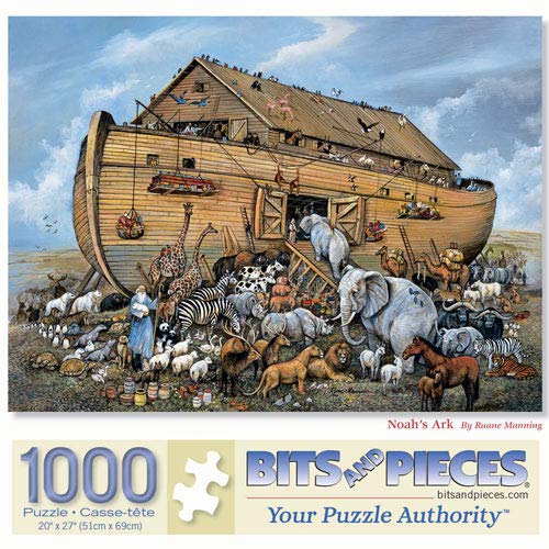 Bits and Pieces - 1000 Piece Jigsaw Puzzle for Adults 51cm x 69cm - Noahs Ark - 1000 pc Biblical Boat Animal Holy Jigsaw by Artist Ruane Manning