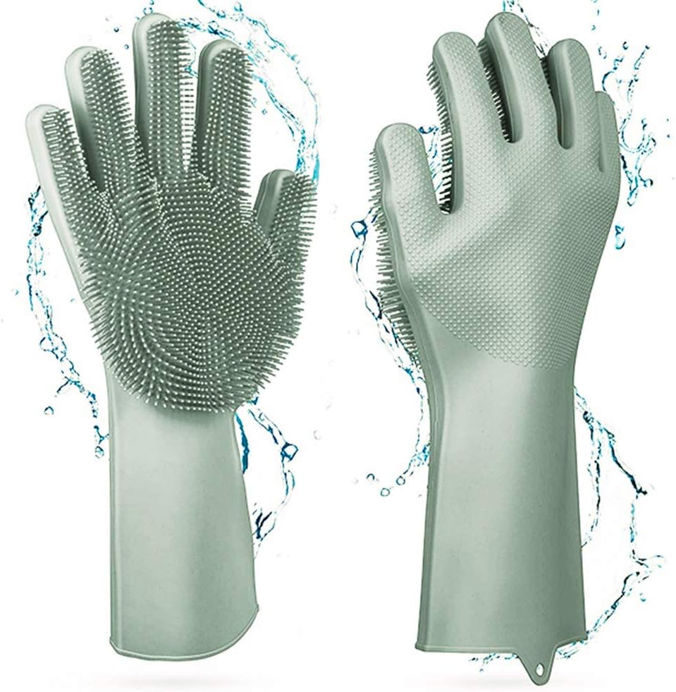 Deluxe Silicone Dishwashing up Gloves with Scrubber丨