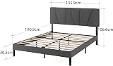 Zinus Maya Double Bed Frame with Headboard 4ft6 Upholstered Grey 11.8" view 2