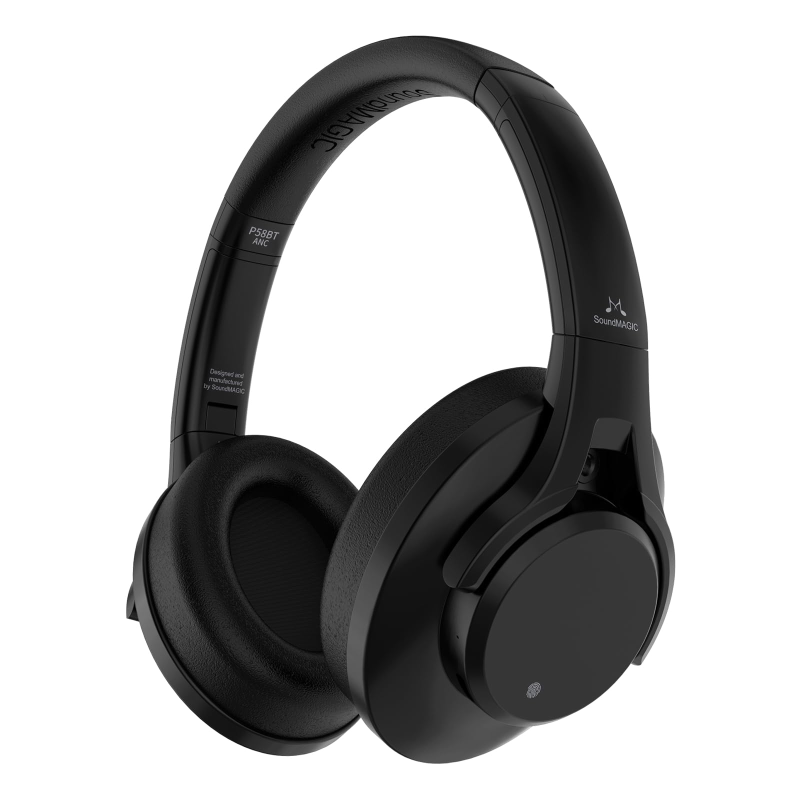SoundMAGIC P58BT ANC Over Ear Hybrid Active Noise Cancelling Bluetooth Kopfhörer mit CVC Rauschunterdrückung, immersives Audio, niedrige Latenz, Schwarz