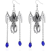 Gothic Death Scythe Earrings Retro Skull Earrings Red Black Crystal Tassels Drop Dangle Earrings Scary Vampire Earrings Punk Rock Style Earrings Halloween Party Earrings for Women