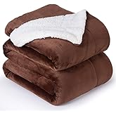 NANPIPER Fleece Throw Blanket Reversible Sherpa Flannel Blanket Super Soft Fuzzy Plush Microfiber (90"x90" Brown) Queen