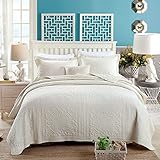 3-Piece Comforter Set Embroidered Cotton Diamond Floral Agnle Boho Bed spread Quilts Set Queen Beige