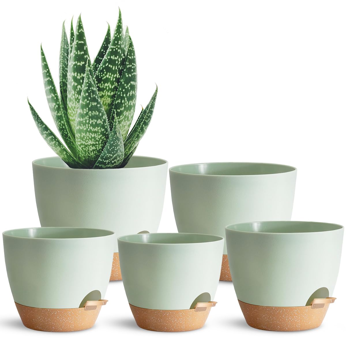 SUN-E Self Watering Planters Planting Pot for All House Plants Green Plastic Flower Pots with Drainage Hole Self Watering Plant Pot Gift Idea for Home Decor Succulent Pots