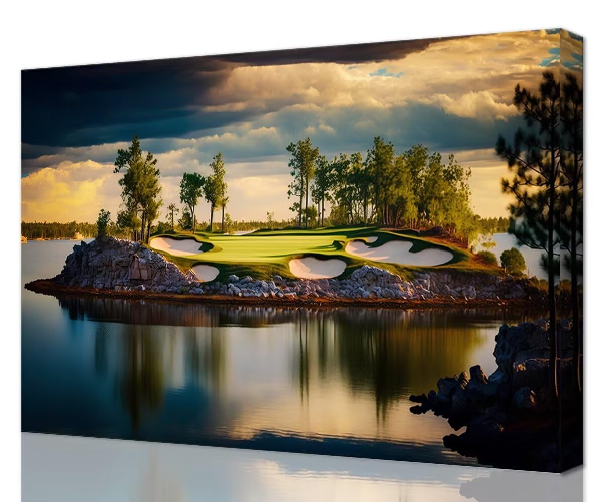 chenchenArt Sunset Landscape Golf Course Wall Art