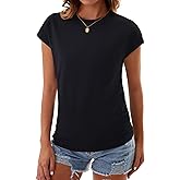 GKBK Womens Summer Cotton Tops Ruched Cap Short Sleeve Tshirts Crew Neck Shirts Fashion Trendy 2026