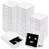 WRINGKIT 24 Pack White Cardboard Jewelry Gift Boxes Bulk, Square Jewelry Gift Boxes 3.5x3.5x1.2 Inch, Jewelries Packing Box with Lids Foam Cushion for Necklace Earring Bracelet Ring Display Storage