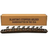 Barrel-Art Bourbon Stopper Display for Blanton's, Dark Walnut Metal Hoop | Reclaimed bourbon barrel stave cork display with metal hoop accents; holds all 8 horse stoppers. Stoppers not included