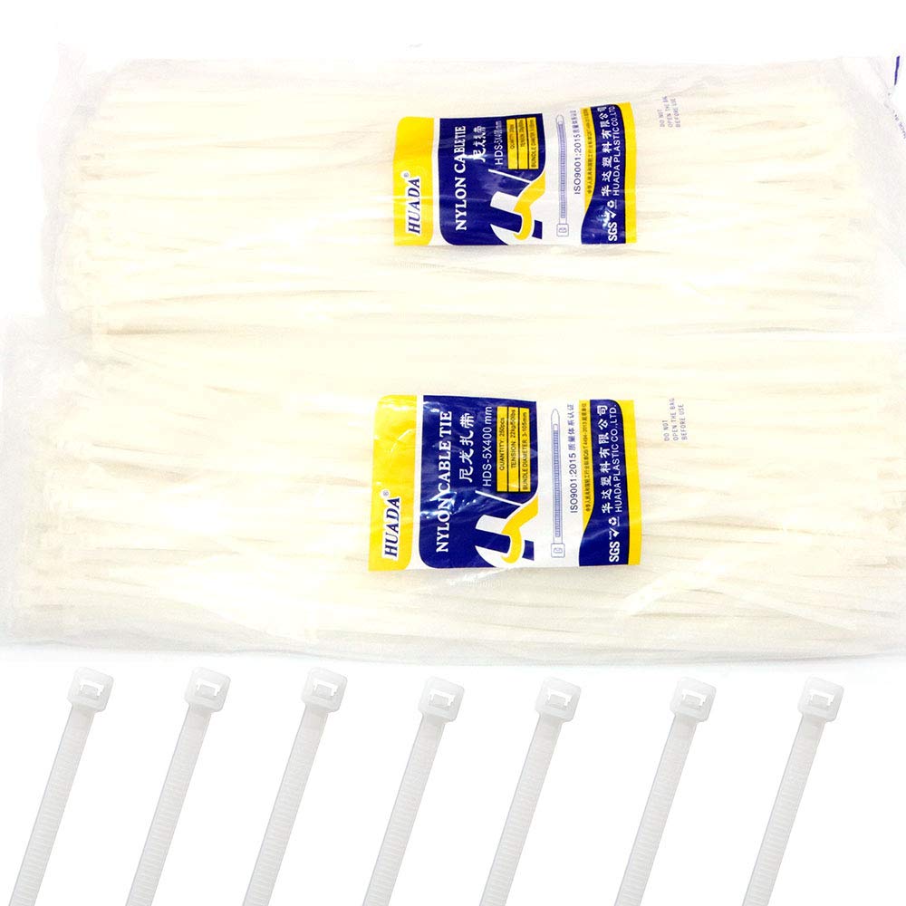 NUZAMAS [500 Pieces] Cable Ties, 4.8mm Wide, 400mm Long Nylon Plastic Heavy Duty Zip Ties, Flexible Cable Tidies Slipknot Straps