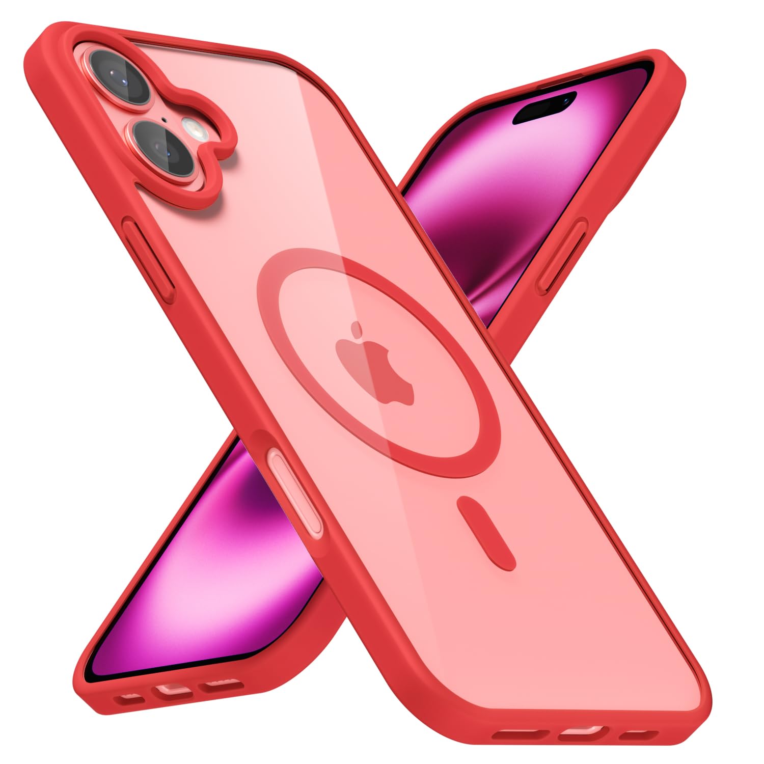 LoeoeL for iPhone 16 Plus Case Clear Mag Safe, Ultra Thin Slim Cover Magnetic Compatible with Magsafe Phone Case for Women Men Girl, Cute Soft TPU Silicone & Transparent Anti-Yellow Hard Plastic, Red