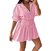 Fisoew Women’s 2 Piece Outfits Skirts Sets Quarter Zip Cropped Sweatshirts Casual Mini Skorts Workout Lounge Wear Sweatsuits