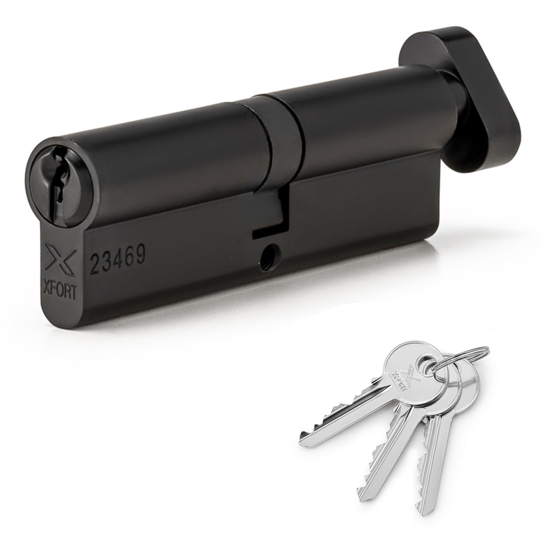 XFORT Matt Black 50/50T Thumb Turn Euro Cylinder Lock (100mm), UPVC Door Lock, 6 Pin Cylinder Lock with Key and Thumbturn, Euro Lock Cylinder, Barrel Lock for Front Door or Internal Door