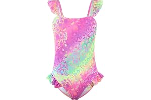 DAXIANG Girls One Piece Ruffle Strap Swimsuit Quick Dry Mermaid Swimwear Beach Sport Bathing Suit for Toddler Kids 4-11 Years
