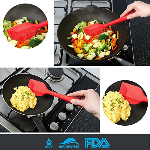 EXVI Flexible Silicone Spatula Cooking Utensil Kitchen Gadgets with 3-Piece Heat Resistant Silicone Rubber Spatula Scraper and 1-Piece Non-stick Silicone Spoon Set