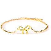 STORYJEWELLERY 18K Gold Plated Bow Bracelet for Women, Charm Bracelet, Fashion Bow Jewelry, Perfect Graduation & Birthday Gifts