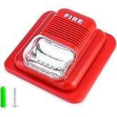QWORK Fire Alarm, 12 / 24V DC Wired Sound and Light Fire Alarm Warning Strobe Siren Horn, Security System Sensor