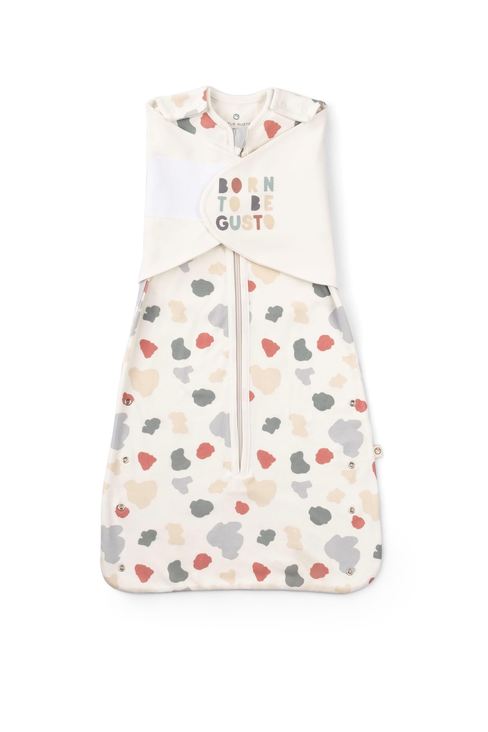 LITTLE GUSTO 0.5 Tog Sleeping Bag, 100% Organic Cotton Baby Swaddle Blanket 0-6 Months, Newborn Sleeping Bag, Adjustable, Newborn Sleep Sack (Born to be Gusto)