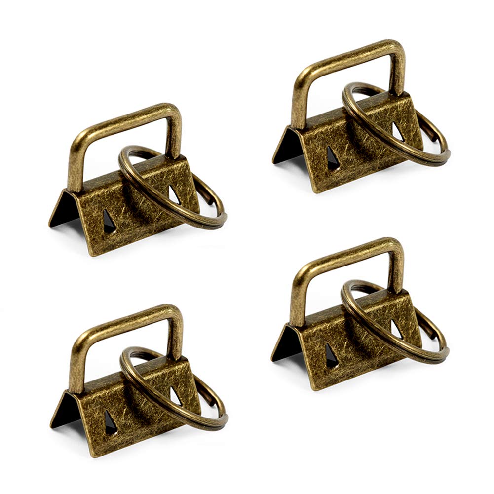 SPEEDWOX 25 Pcs Key Fob Hardware with Split Ring Webbing Antique Brass 1 Inch — image 1