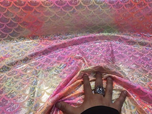 PINK TIE DYED IRIDESCENT MERMAID FISH SCALES 2 WAY STRETCH NYLON SPANDEX-1 YARD