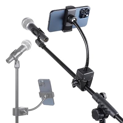 FPN Mic Stand Phone Holder, Flexible Phone Mount with 7.9" Removable Gooseneck for Microphone Music Stand, 360°Adjustable Phone Holder for iPhone 16 Pro Max, 15 Plus, All Smartphones