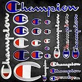 JUSHOOR 23Pack Champion Patches Iron on or Sew on Assorted Size Logo Patch Set DIY Embroidered Bundle Kit for Clothing
