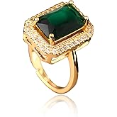 Naturepernulo Square Emerald Ring for Women 14K Gold Plated Emerald CZ Ring Adjustable Green Crystal Statement Ring for Mom Wife