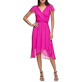 DKNY Womens Flutter Sleeve Surplice Tie Fit & Flare Midi Dress
