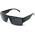 WD Shades - Mens Slim Black Rectangle Sunglasses Wrap Around Biker Style Dark OG Shades