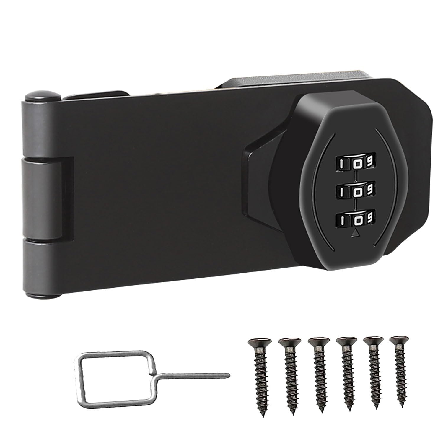 Keyless Hasp Latch Lock,Cyrmiug 3-Digit Combination Lock Twist Knob Cabinet Combination Lock,Door Security Slide Latch Lock for Small Doors,Cabinets,Barn Door,Bathroom,Outdoor (4 Inch,Black)