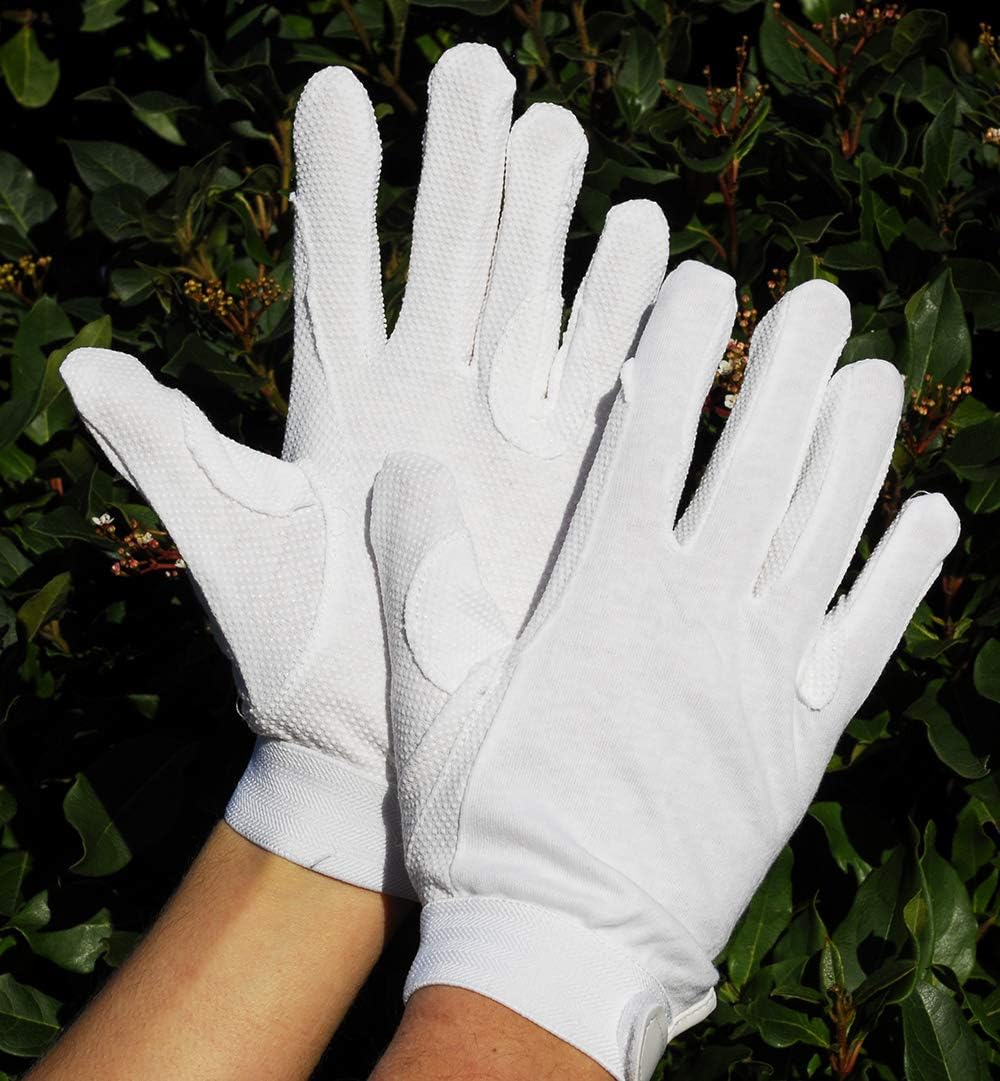 Rhinegold White Cotton Pimple Grip Riding Gloves XS Ladies Non-Slip Velcro