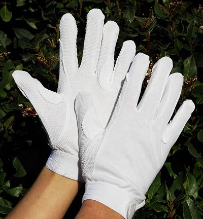 Rhinegold White Cotton Pimple Grip Riding Gloves XS Ladies Non-Slip Velcro