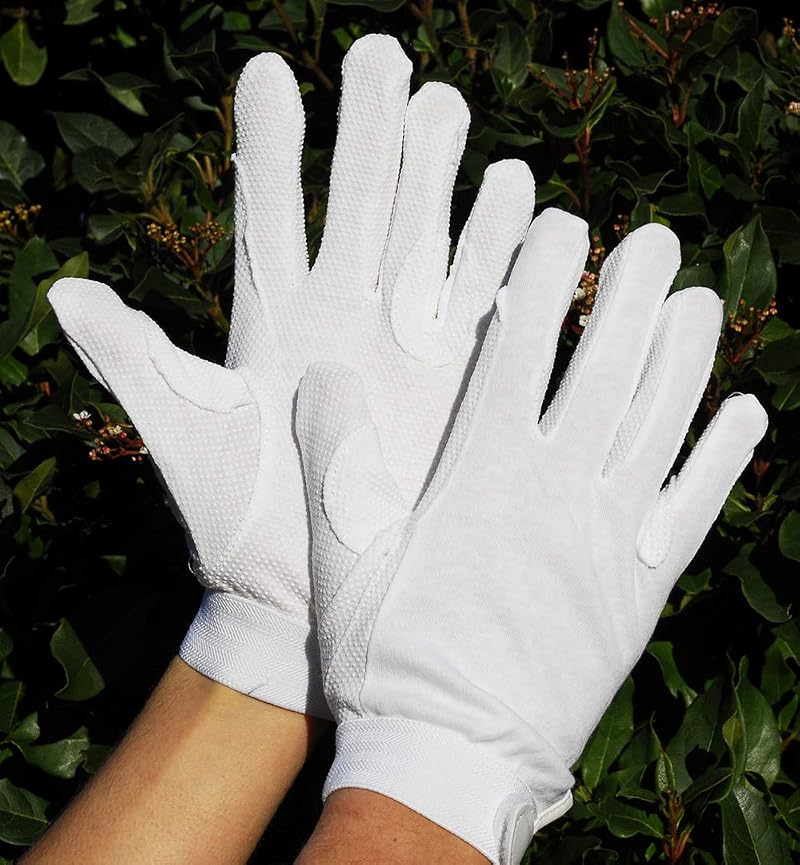 Rhinegold White Cotton Pimple Grip Riding Gloves XS Ladies Non-Slip Velcro