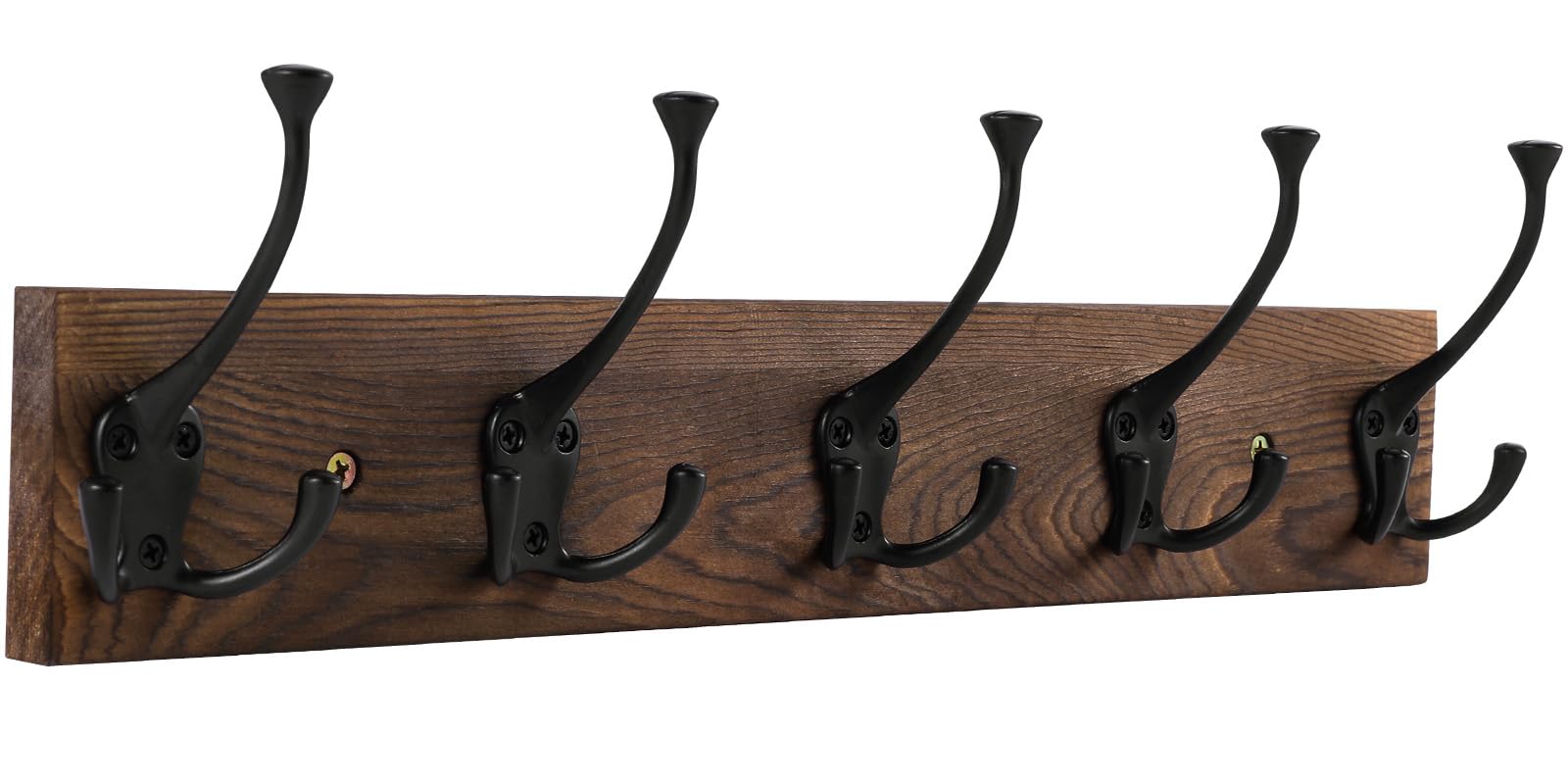 Photo 1 of Gohiuo Rustic Wall Mount Coat Rack, 17" Coat Hooks Wall Mount Wood Coat Rack with 5 Triple Hooks, Heavy Duty Wooden Wall Mounted Coat Hanger for Entryway, Farmhouse Hanging Coats, Hats, Bags,Towels