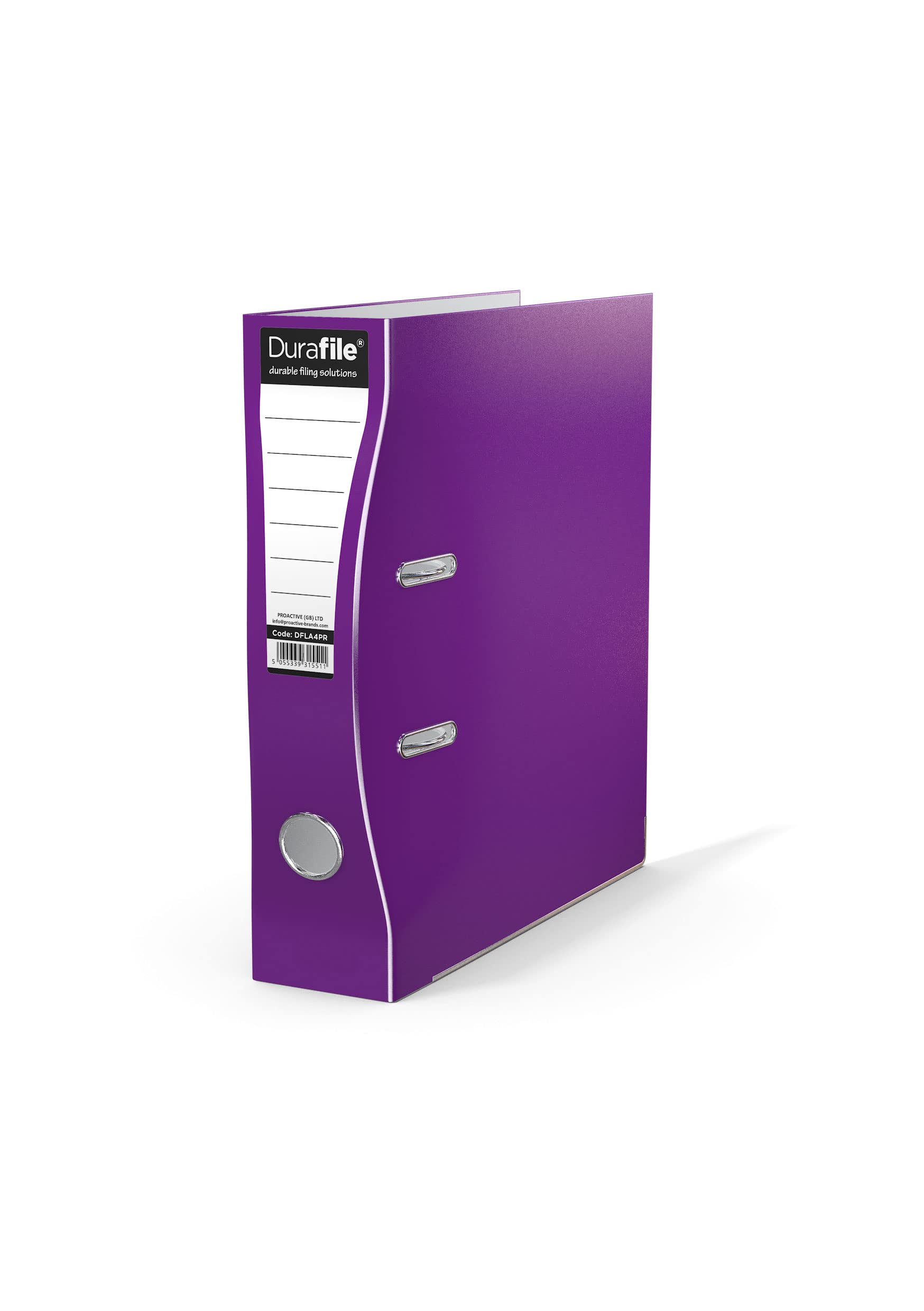 Durafile Lever Arch File, Purple File, 'Ergonomic Curved Spine' Single Folder, Glossy Heavy Duty Board Construction with Metal Mechanism, Suitable for A4 Documents, Storage File folders