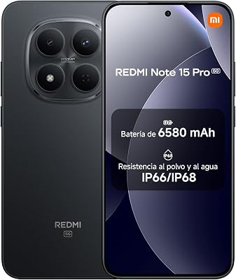 REDMI Note 15 Pro 5G - 8+512GB Smartphone, Ecrã AMOLED 1.5K de 6,83", MediaTek Dimensity 7400-Ultra, Câmara de 200MP, Bateria de 6580 mAh, Carregador Não Incluído, Preto (Versão ES)