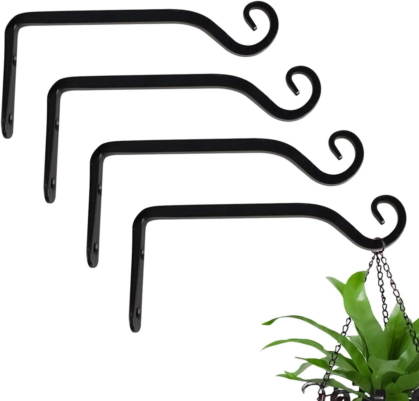 Outdoor Hanging Brackets - Tebery 4 Pack Rustic Iron Wall Hook Hanging Plant Bracket Black, 6-Inch Heavy-Duty Metal Hooks Plant Hanger for Bird Feeders, Planters, Lanterns, Wind Chimes, Indoor Outdoor