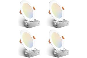 Amico 4 Pack 6 Inch 5CCT Ultra-Thin LED Recessed Ceiling Light with Junction Box, 2700K/3000K/3500K/4000K/5000K Selectable, 12W Eqv 110W 1050LM Brightness Dimmable Canless Wafer Downlight, ETL & FCC