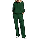 PRETTYGARDEN Women Fall 2 Piece Outfits Sweatsuits Quarter Button Long Sleeve Sweatshirt Wide Leg Pants Tracksuit Lounge Sets