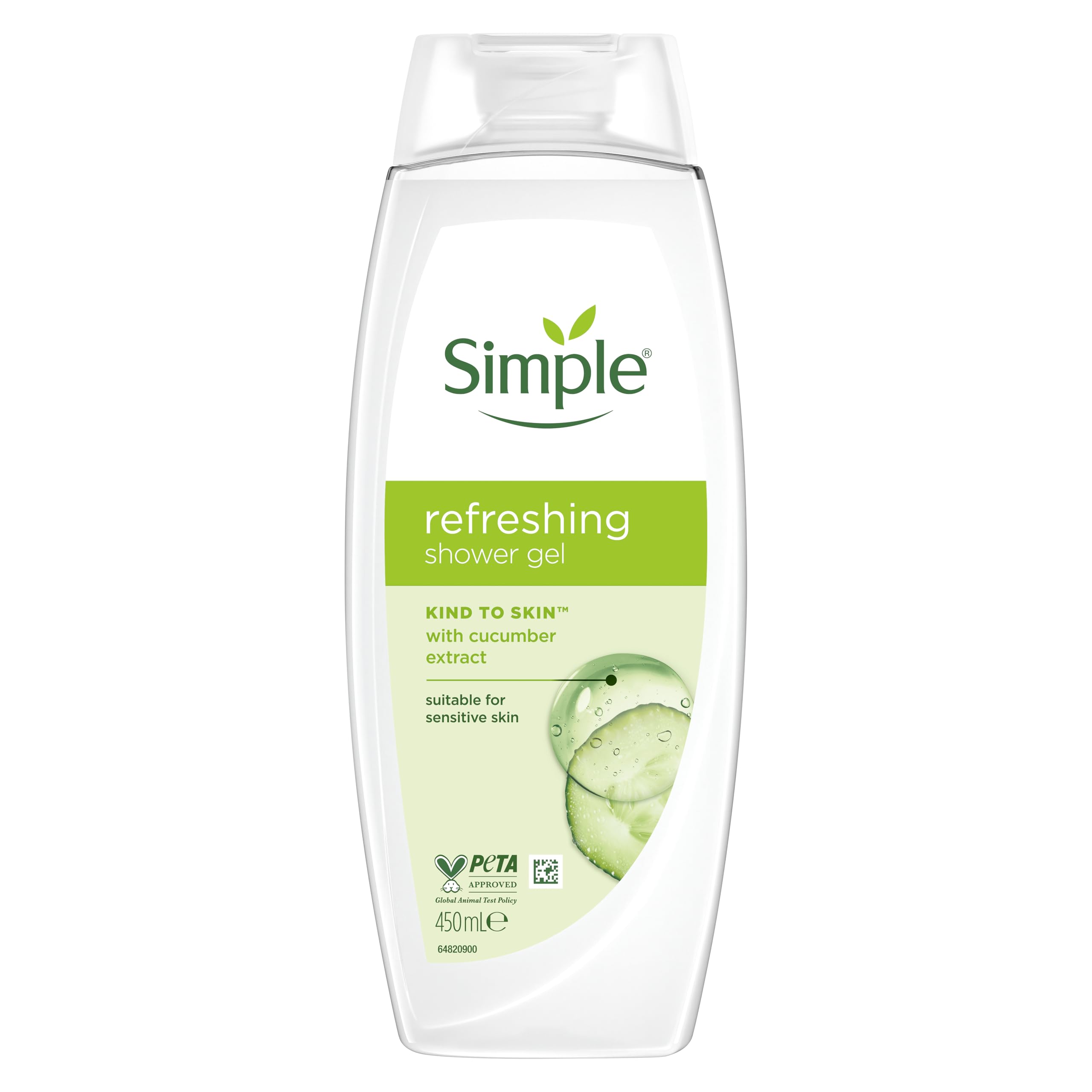 Simple Refreshing Shower Gel Pure Fresh (6 x 450ml) - Sensitive Skin Bath Wash & Soap Free Body Cleanser, Vegan Cruelty Free Daily Shower Gel, Body Wash Multipack